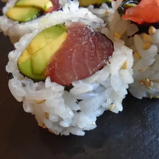 Tuna avocado sushi roll.