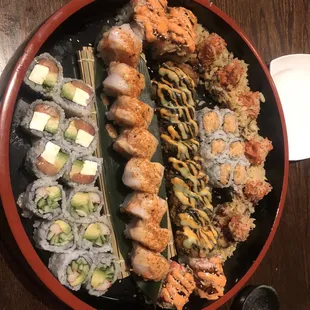 Six. Assortments of sushi.