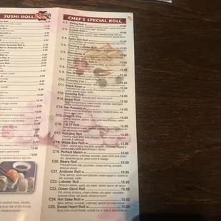 Sushi menu