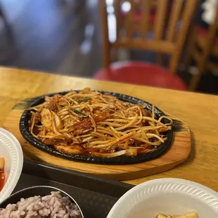a variety of food items on a table