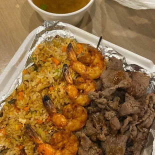 F6. Combo Fried Rice With Beef, Shrimp, and Miso Soup