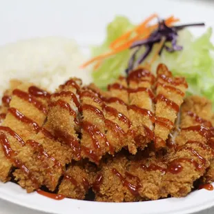 Chicken/Pork Katsu (/ ) Don-Ka-Tsu Breaded Chicken/Pork cutlet deep fried and served with special, homemade Katsu sauc...