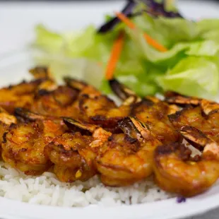 Grilled Skewered Shrimp served with rice