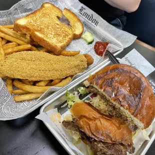 Fried fish and burger