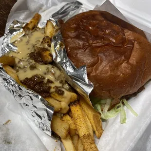 Double Cheese Burger Combo w Chili Cheese Fries