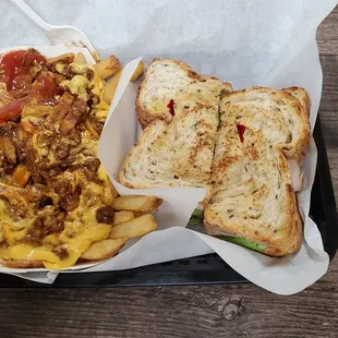 Turkey burger with chili cheese fries