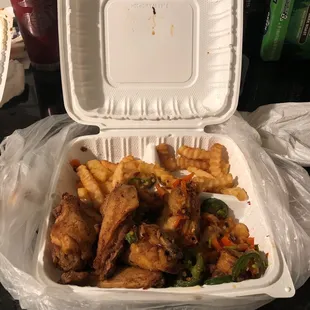 Kung Pao Five Spice Jumbo Chicken Wings with Fries