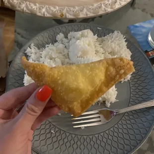 White rice helping was huge, and the crab rangoons were a good size too!