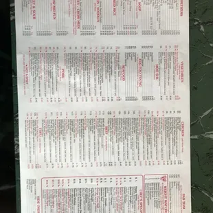 a menu for a chinese restaurant