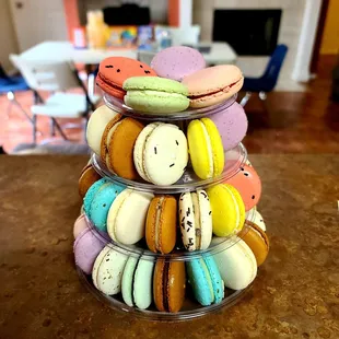 a stack of colorful macarons
