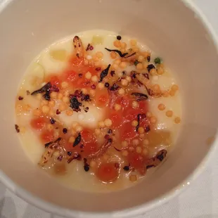 Chef Chris Kajioka - Sake-cured Ikura w/ potato puree, grain furikake &amp; green apple