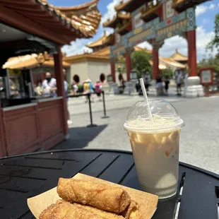 Pork egg rolls and bubble milk tea