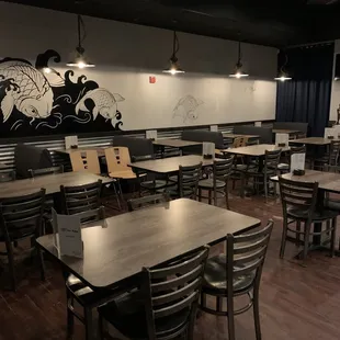 a restaurant with tables and chairs