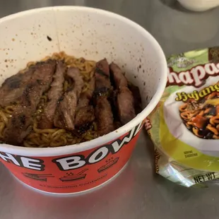 Jjajang ramen with beef steak