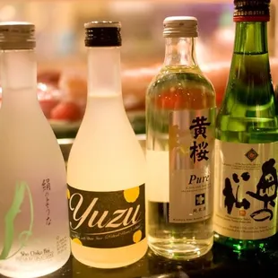 Some of the sake offered. They are lined up pretty nicely across the sushi bar.