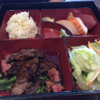 Beef Teriyaki and Sushi Combination
