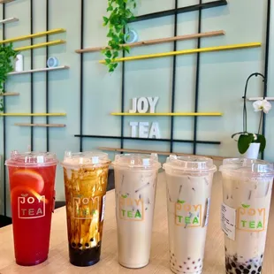 a variety of drinks on a table