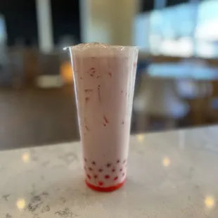 Strawberry smoothie with popping