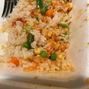 Fried Rice came with frozen veggies and wasn&apos;t &quot;fried&quot; literally just white rice with frozen veggies. Had better from a microwave!