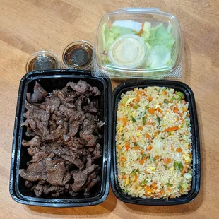 Beef teriyaki and fried rice