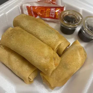 2 orders of Veggie spring rolls (each order comes with 3)