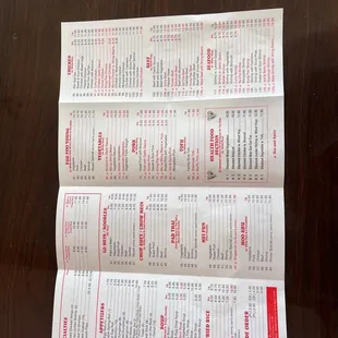 a menu for a restaurant