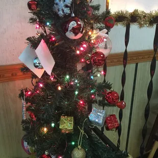a christmas tree decorated with ornaments