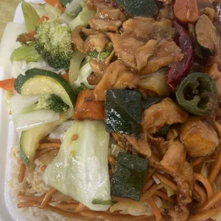 Chow Mein, Fried Rice, Kung Pao Chicken, &amp; Veggies