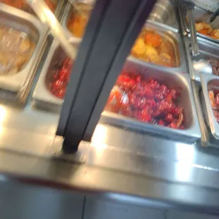 a buffet with many different types of food