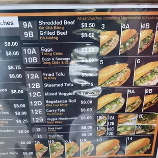 a menu for a sandwich