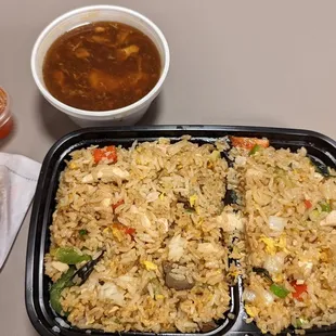 Basil Fried Rice lunch special with hot and sour soup and an egg roll