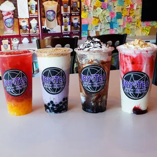 Guava Pineapple FT, Taro MT Crema, Oreo Chocolate Cheesecake SmT, Strawberry Cheesecake SmT.