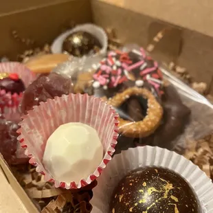 a variety of chocolates in a box