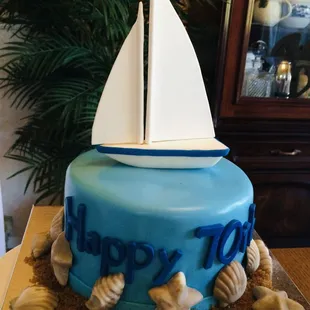 Sailboat &amp; Seashells Theme Custom Cake