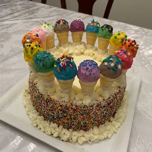 Ice Cream Cake with ice cream cake pops