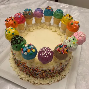 Ice Cream Cake with ice cream cake pops