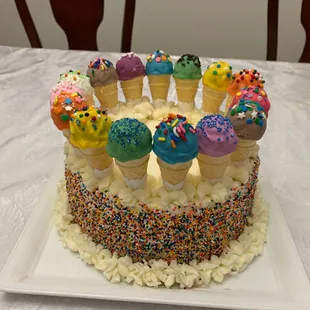 Ice Cream Cake with ice cream cake pops