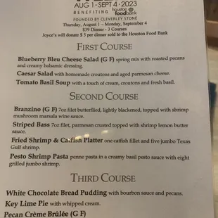 Houston Resturant Week Menu