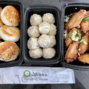 Takeout: Fried Pork and Onion Buns, Shanghai Steam Buns, Salt and pepper chicken wings