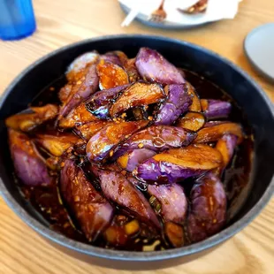 a bowl of fried eggplant