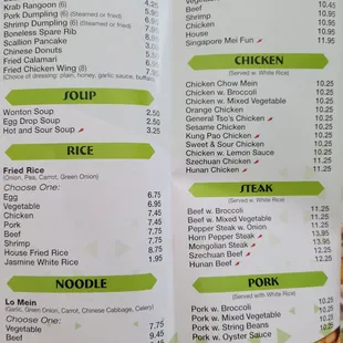the menu for the restaurant