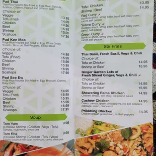 a menu for thai food