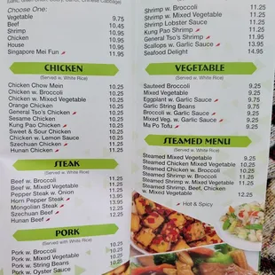 the menu for the restaurant