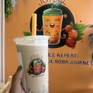 Milk tea with lychee and boba