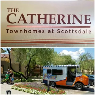 a food truck parked in front of the catherine townhomes at scottsdale