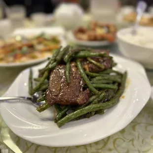 Beef and Beef with Green Beans on Rice