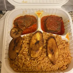 a meal in a styrofoam container