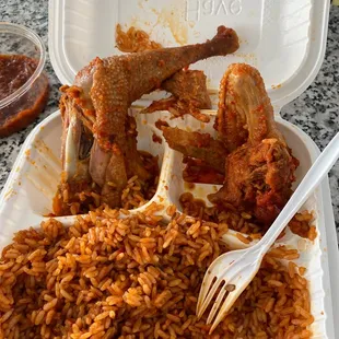 Jollof rice and "fried" chicken