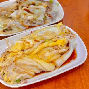 Rice Noodle Roll with Pork add egg 豬腸粉加蛋, rice Rice Noodle Roll with Pork Liver 豬肝腸粉 (07/2023)