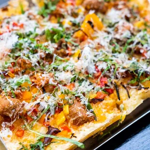 a close up of a pizza